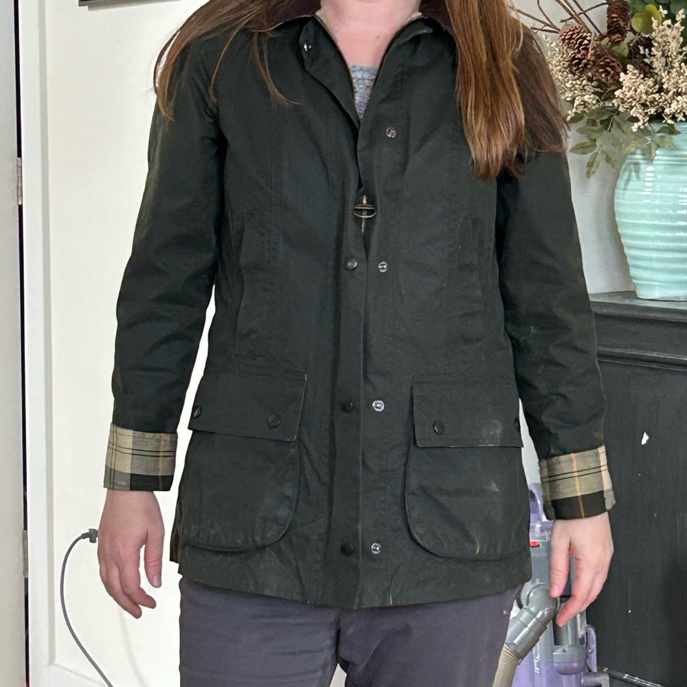 Olive green Barbour women’s waxed jacket size 4